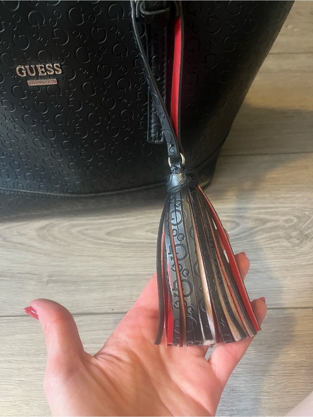 GUESS Black Tote Bag with Red Accent - Picture 8 of 16